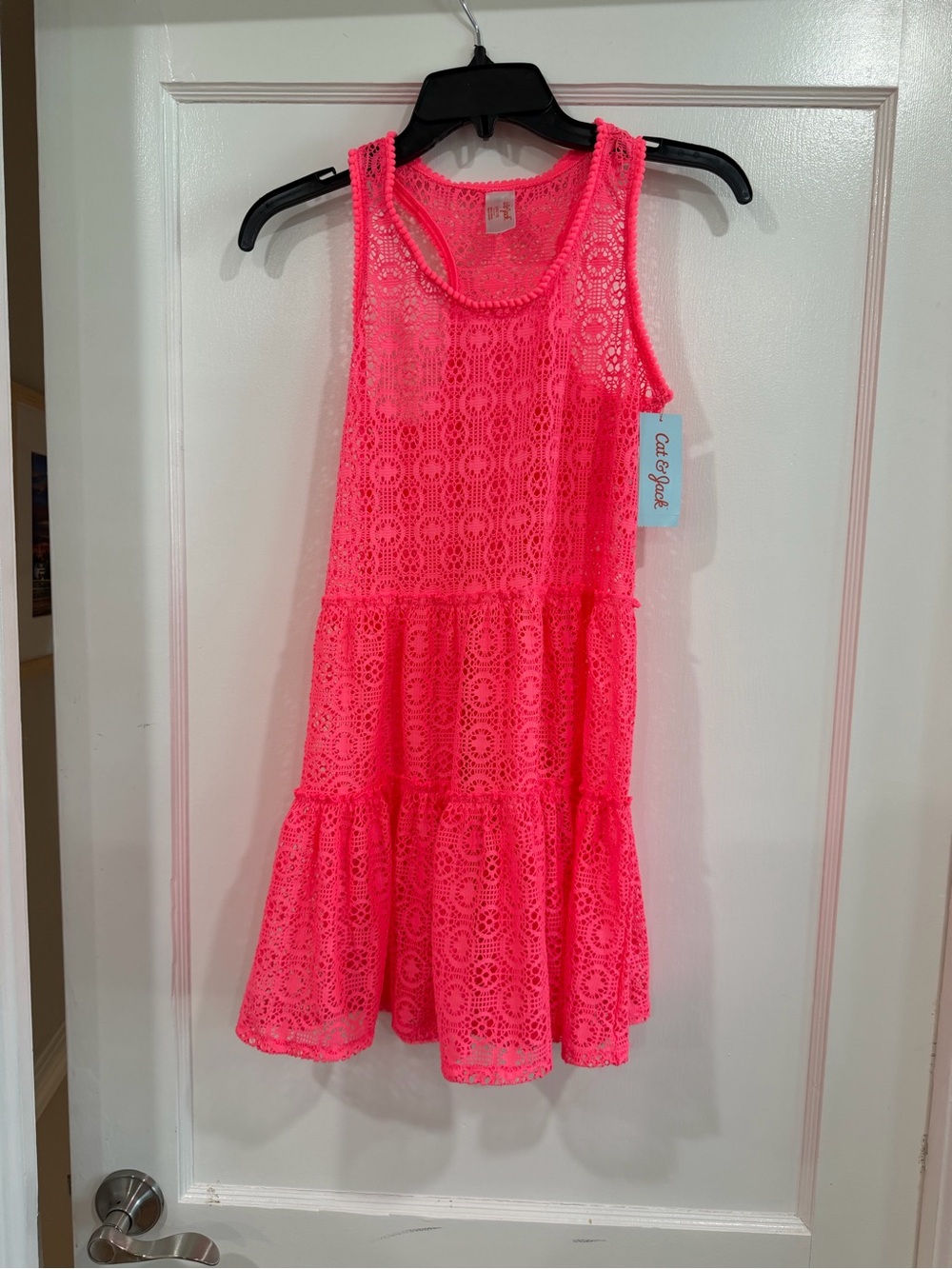 Cat & Jack Neon Pink Lace Tiered swim cover up Dress